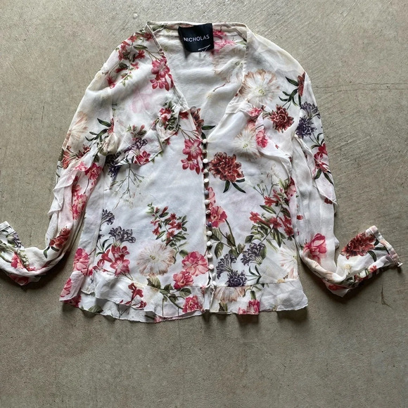 REVOLVE Tops - NICHOLAS Silk Blouse Flower Ruffled